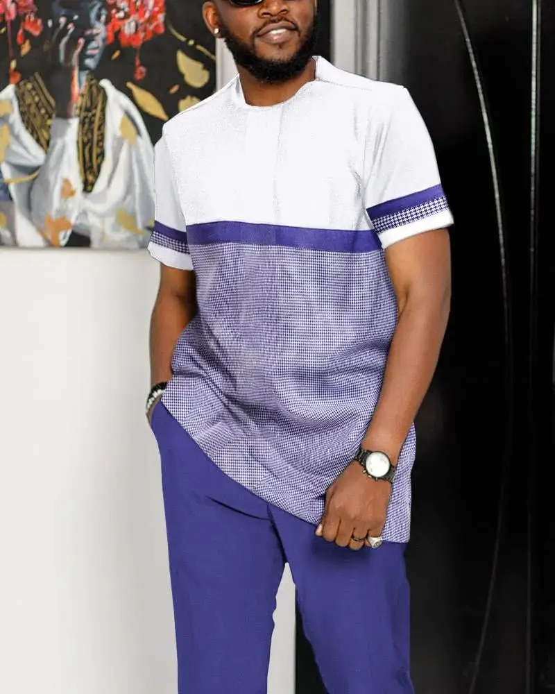 Summer Tracksuit Suit Oversized T Shirt Trousers Fashion Streamline 2 Piece Set Men Short Sleeve Pants Casual Streetwear Blue