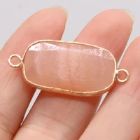 natural stone connector rectangle plating golden faceted pendants pink aventurine stone charms for jewelry making bracelet
