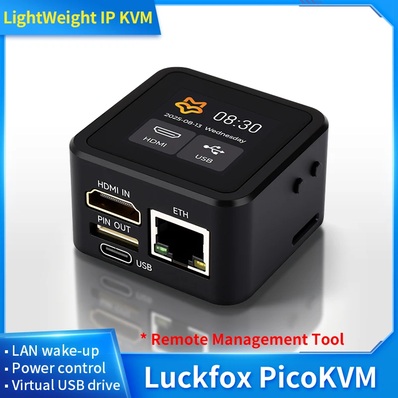 Фото Luckfox PicoKVM: Встроенный HDMI-совместимый USB/Ethernet порт расширения ввода/вывода, управление IP KVM, сенсорный дисплей 1.54'' (опционально) №1