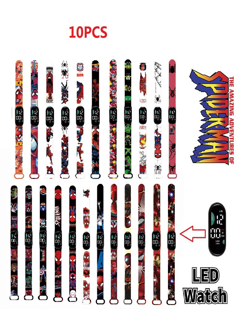 

10PCS Disney children's watches anime Spider Man LED touch waterproof electronic kids watch Festive gift