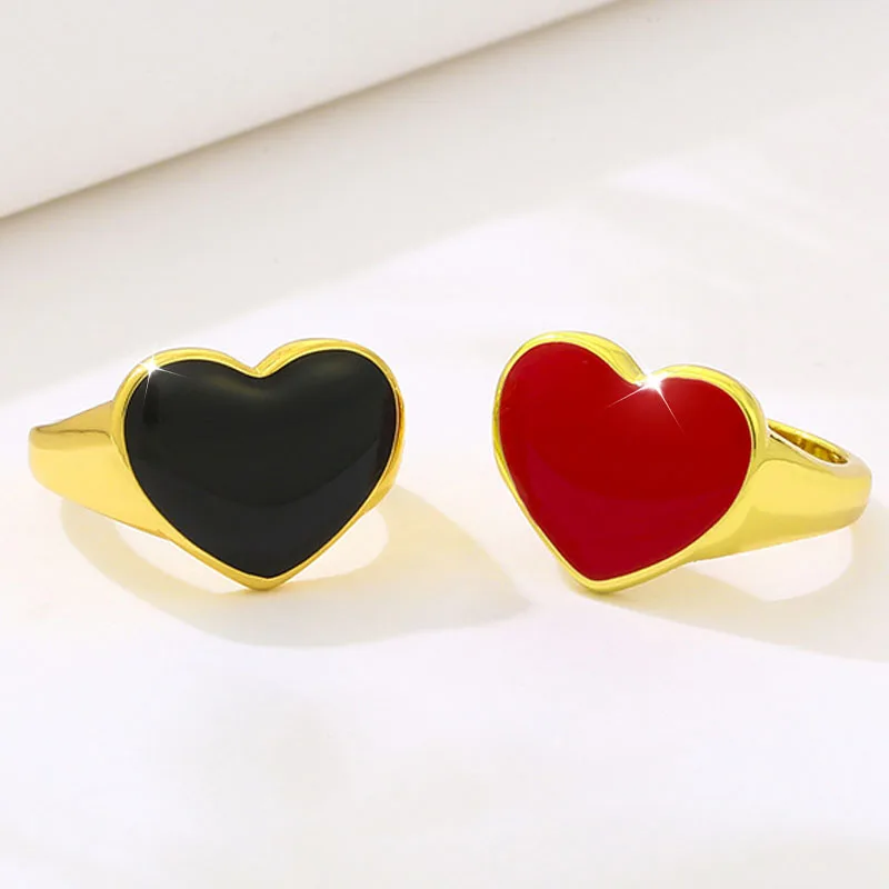 

New Dripping Oil Heart Shape Fashion Women Ring Light Luxury Opening Adjustable Charm Ladies Rings Jewelry Wedding Party Gift