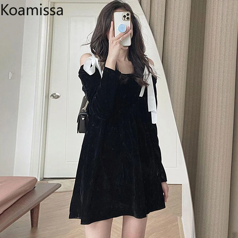 

Женское бархатное платье-миди с длинным рукавом и бантом