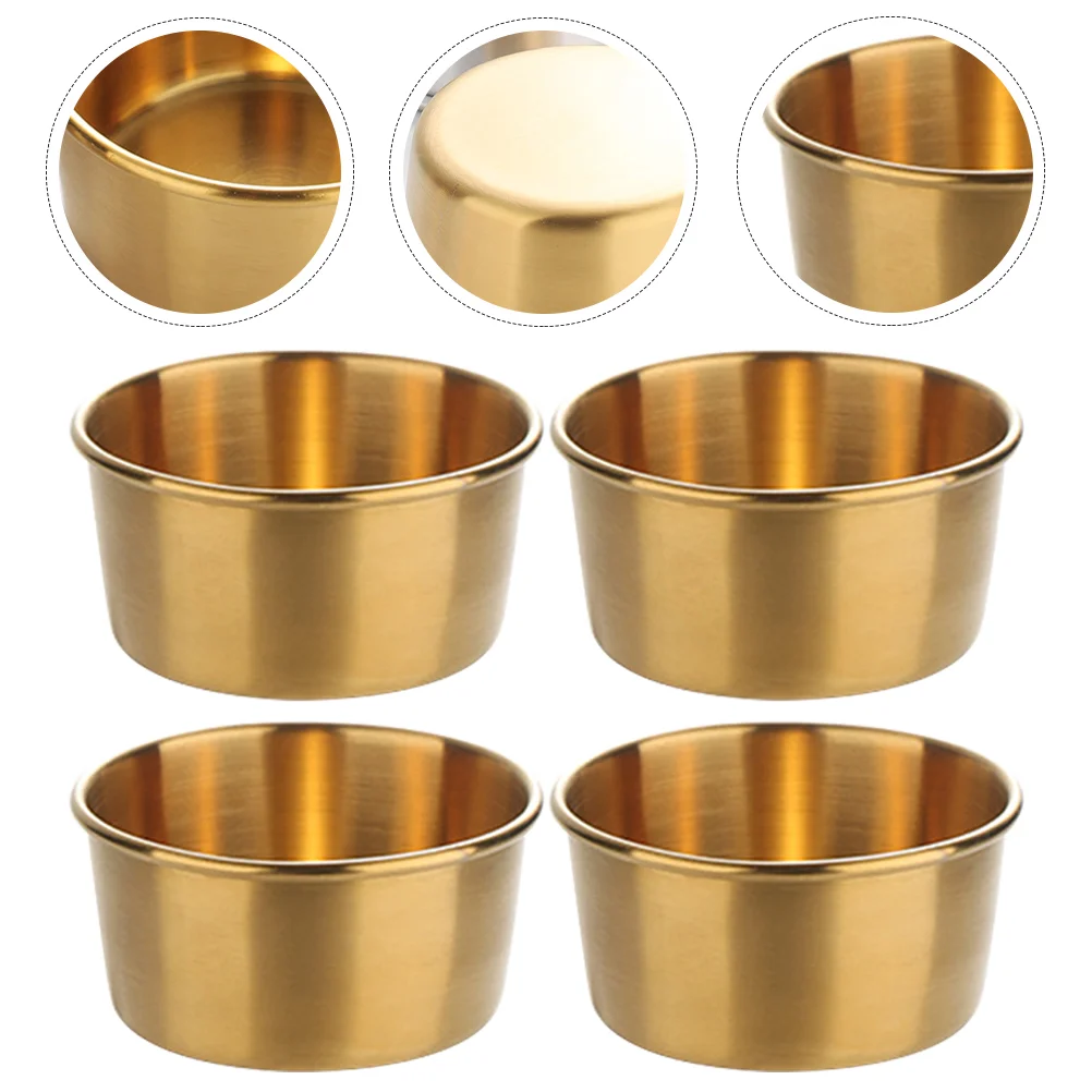 

4 Pcs Sauce Plate Dip Cups Stainless Steel Bowl Dipping Bowls Seasoning Dishes Appetizer American Style Snack Sushi