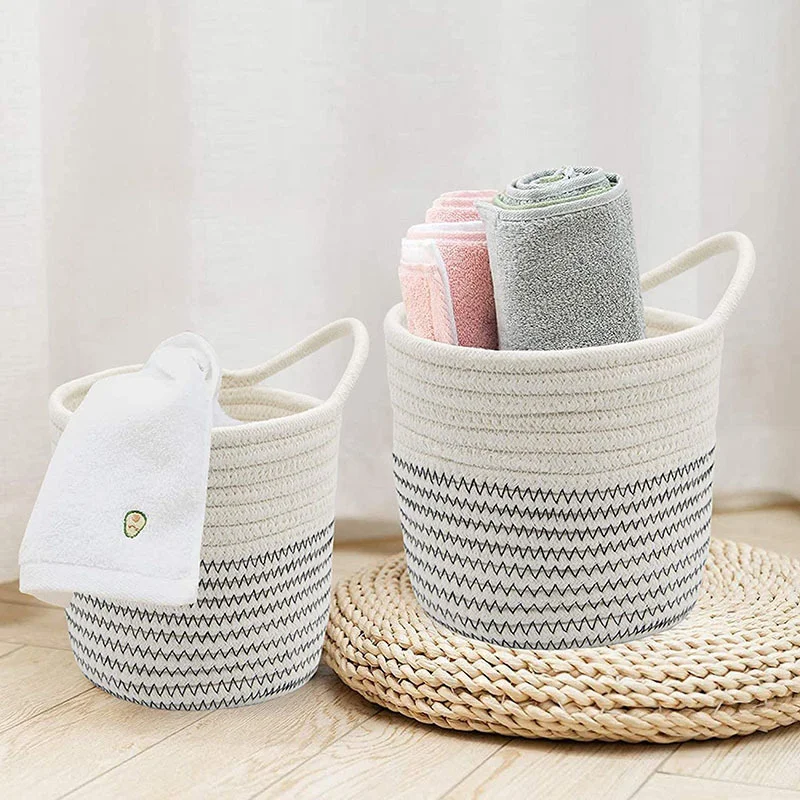 

Nordic Home Toy Basket Cotton Rope Woven Storage Baskets One-sided Hanging Ear Storage Items Multi-scene Applicable Plant Basket