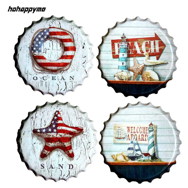 

Рельефный пляжный круглый винтажный оловянный плакат в морском стиле, 40 см