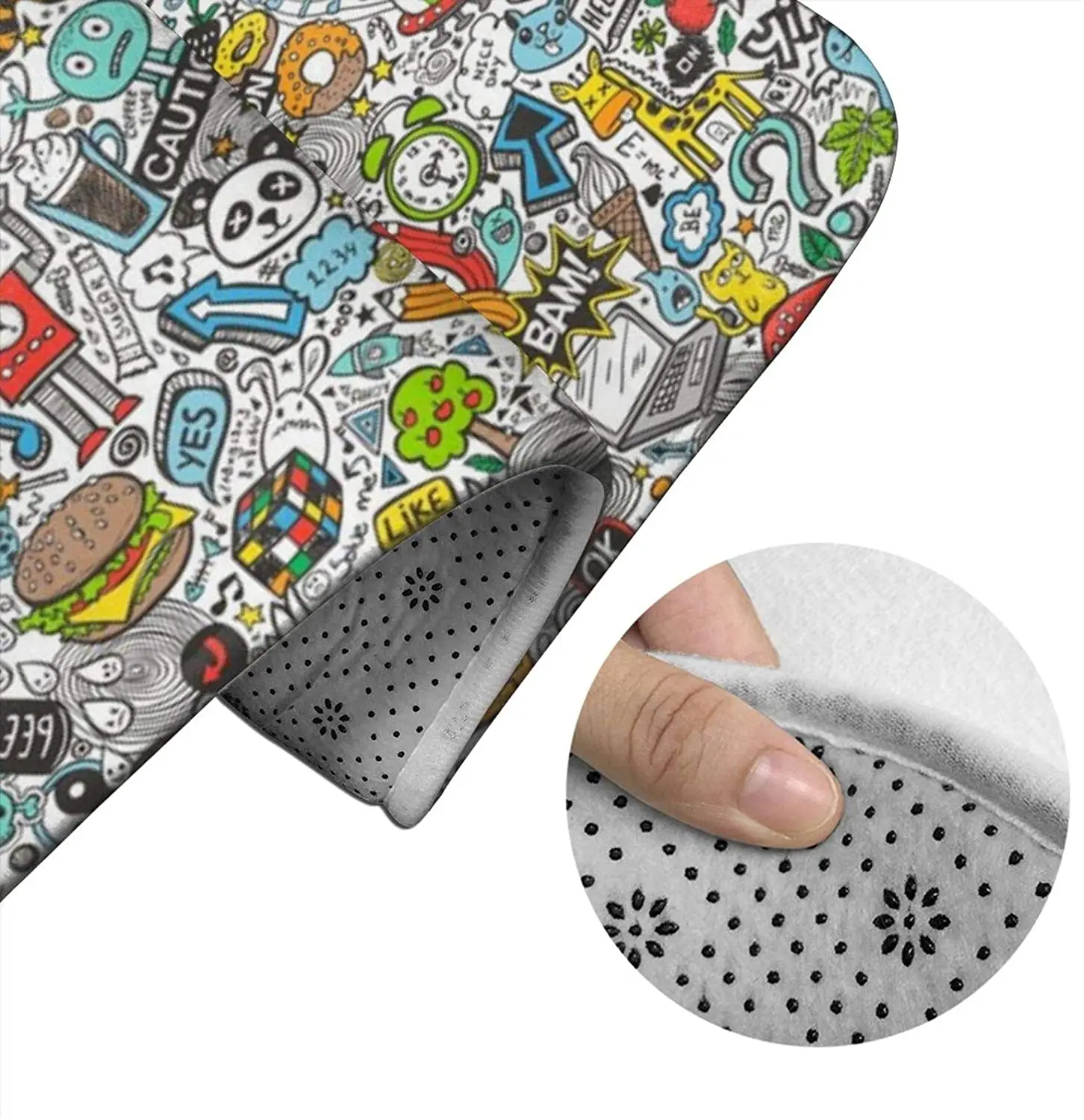 

Comic Pop Art Doodle Color Bathroom Mat Sets 3 Piece Set Rugs Memory Foam Mat Set Toilet Seat Cover Bath mat Lid Cover