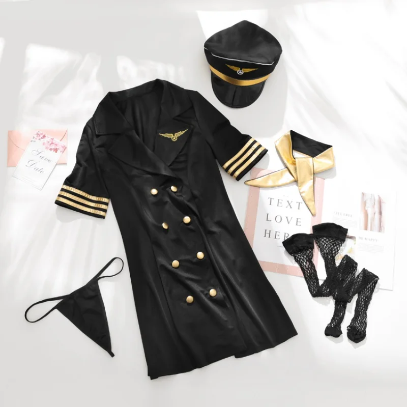 

5-piece Set Uniform Temptation Sexy Lingerie Airline Stewardess Uniforms Temptation Erotic Lingerie Sexy Halloween Costumes