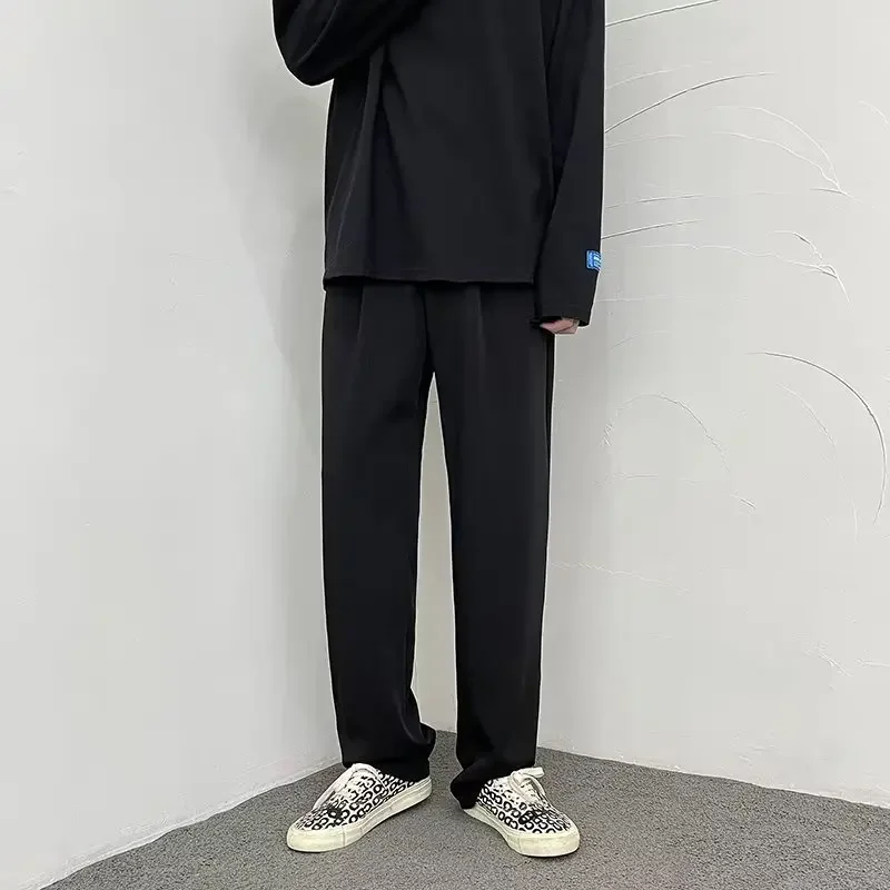 Good versatile men's long pants trendy summer new styles ice silk slim fit thin casual straight leg busi