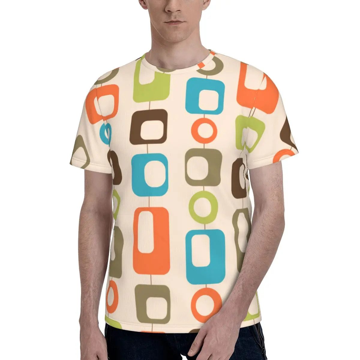 

Mid Century Style Abstract Graphic Newest Full Printed TShirts Men Graphic Pure Cotton Streetwear T Shirt Round Neck Big Size