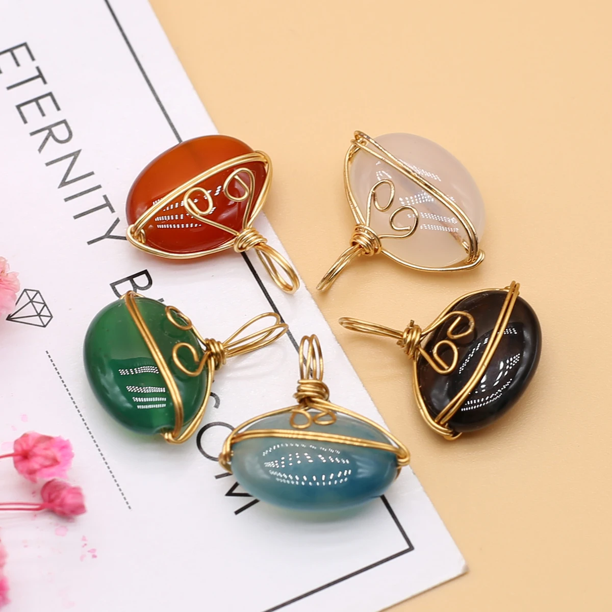 

5 шт./лот Подвеска из натурального агата, подвеска из цветного камня для женщин и мужчин, изготовление ювелирных изделий «сделай сам», ожерелье, аксессуары 21x23 мм