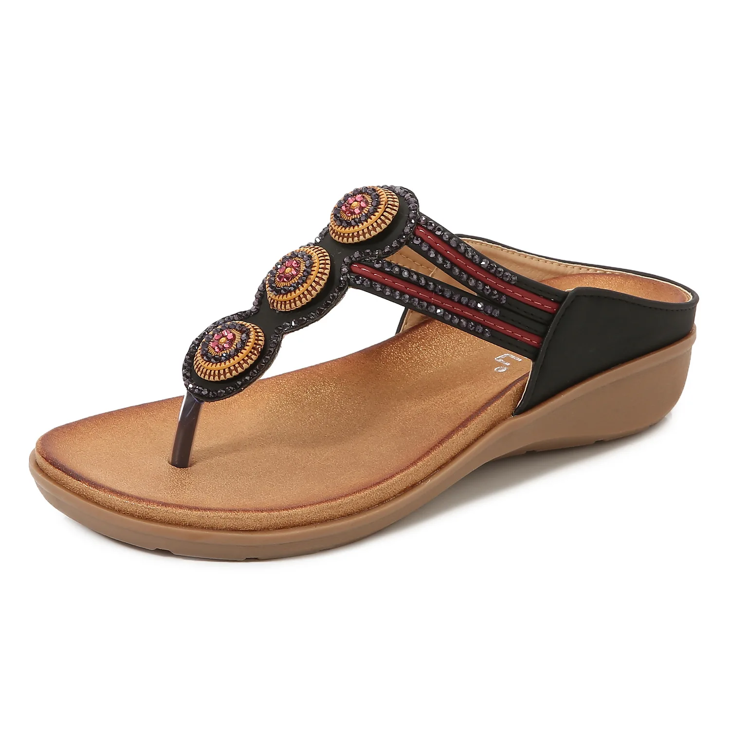 

Bohemian Sandals Women Fashion Designer Beaded Wedge Slippers Summer Beach Flat Shoes Ladies Clip Toe Slides Flip Flops