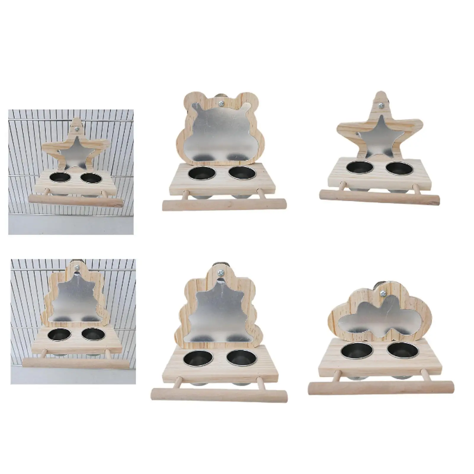 Деревянная портативная кормушка для птиц окунь с зеркалом и чашками кормления из