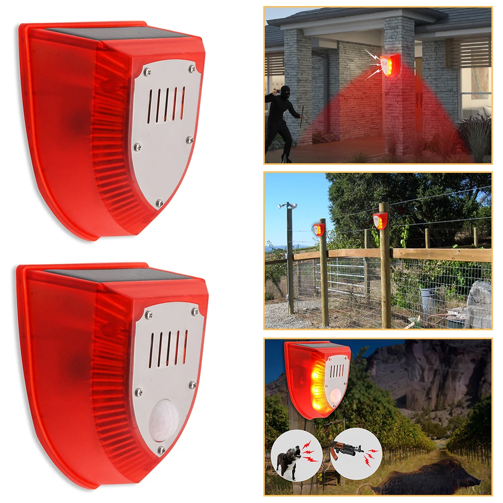 

IP65 Solar Sound Alert Flash Warning Sound Light Alarm Motion Sensor 110 Decibels Siren Strobe Security Alarm System For Farm