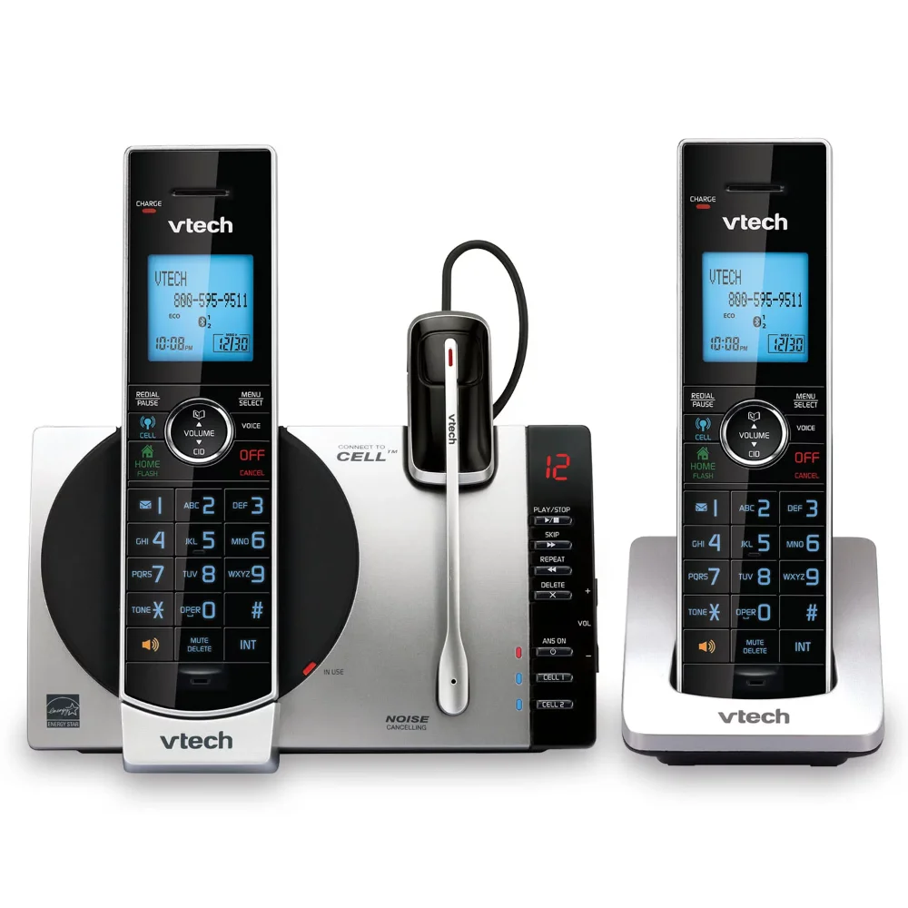 DS6771-3 DECT 6.0 Expandable Cordless Phone with Connect to Cell, Siri and Google Now Access, Silver/Black, 2 Handsets and 1