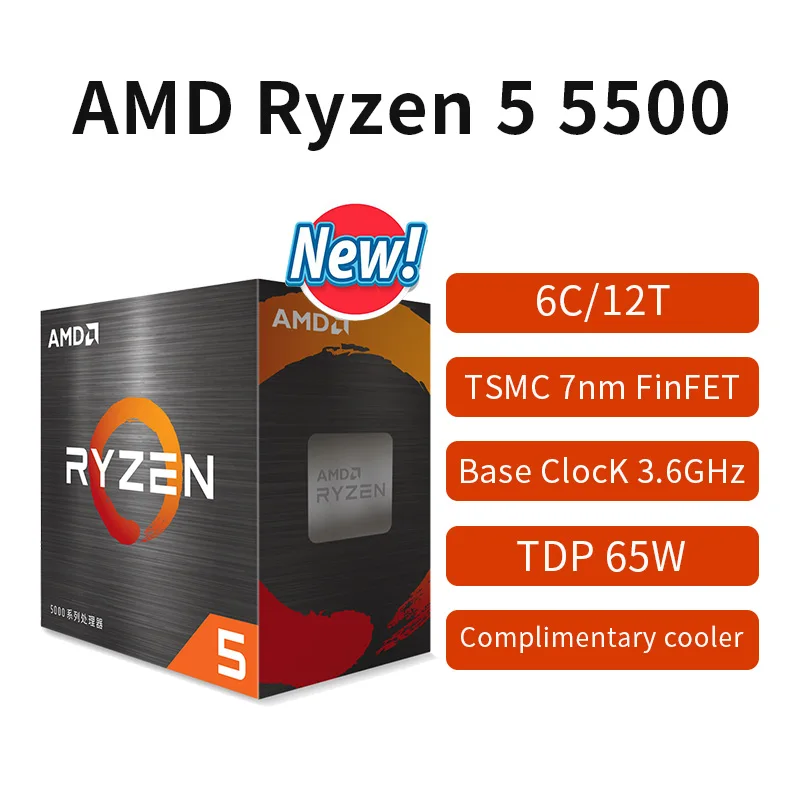 

New AMD Ryzen 5 5500 R5 5500 Box 3.6GHz 6-Core 12-Thread CPU Processor 7NM 65W L3=16M Socket AM4