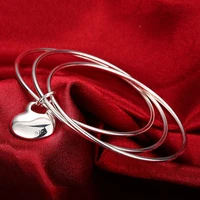 popular brands three circles 6 5cm heart bangle 925 sterling silver bracelets for women fashion party couple gifts jewelry