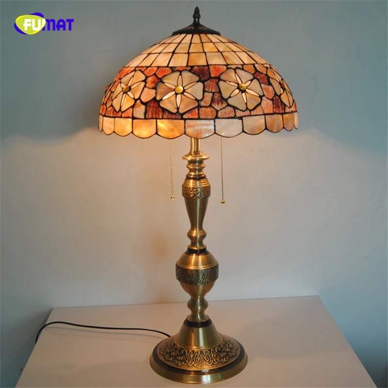 

FUMAT 16" Natural Shell Floral Lampshade Table Lamps Tiffany Stained Glass Table Lights Home Decor BAR Living Room Bedside Light