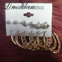 silver color earrings set for woman vintage pearl circle geometric twist hoop earrings 2022 trend jewelry gifts