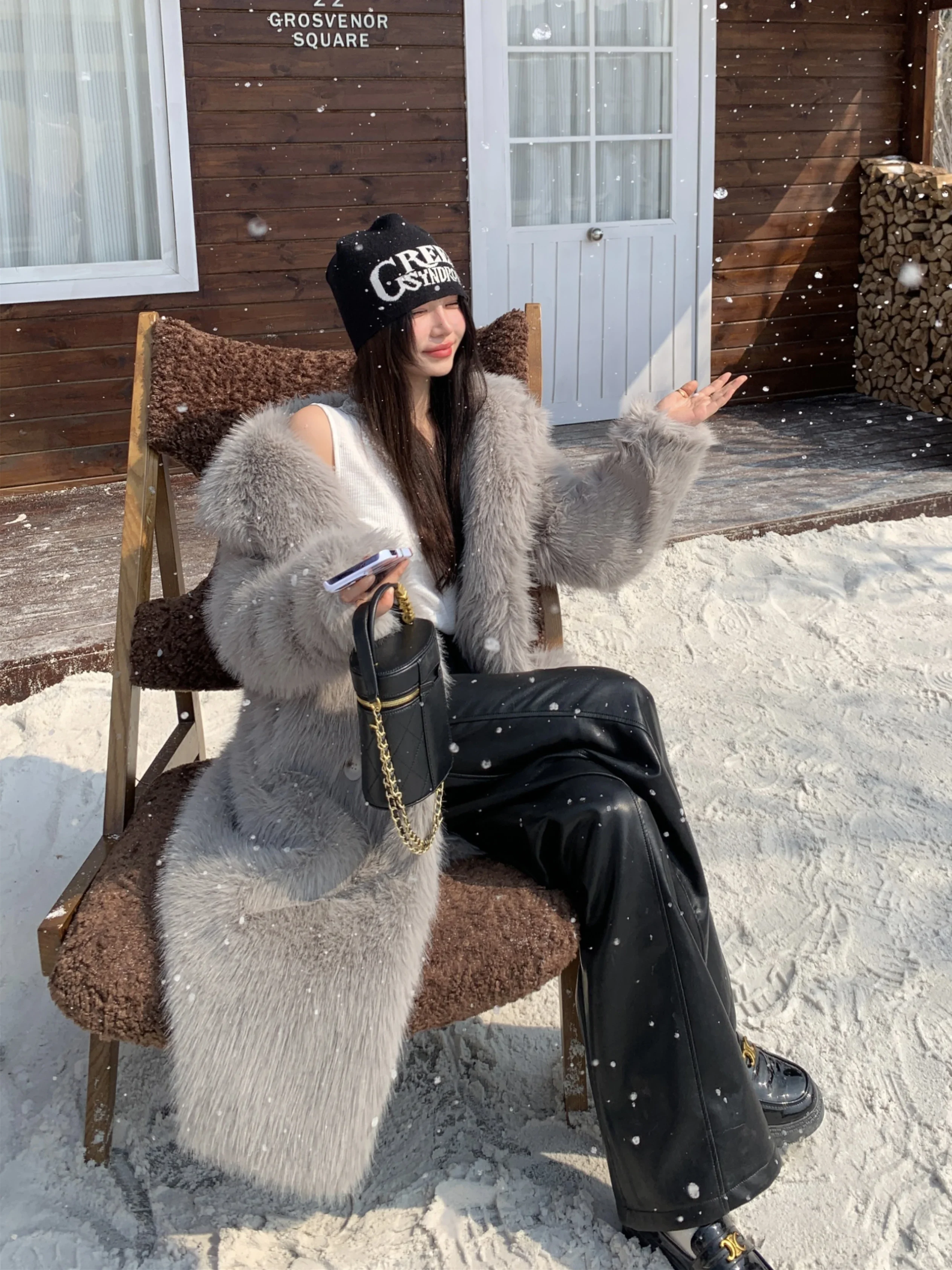 Корейская мода пальто из искусственного лисьего меха женский костюм с