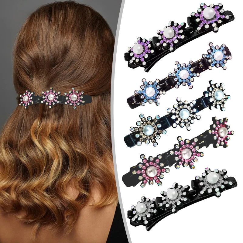 

Flower Braided Hair Clips Plastic Hairpin For Sweet Girls Cute Bangs Side Barrettes Elastic Lace Clip