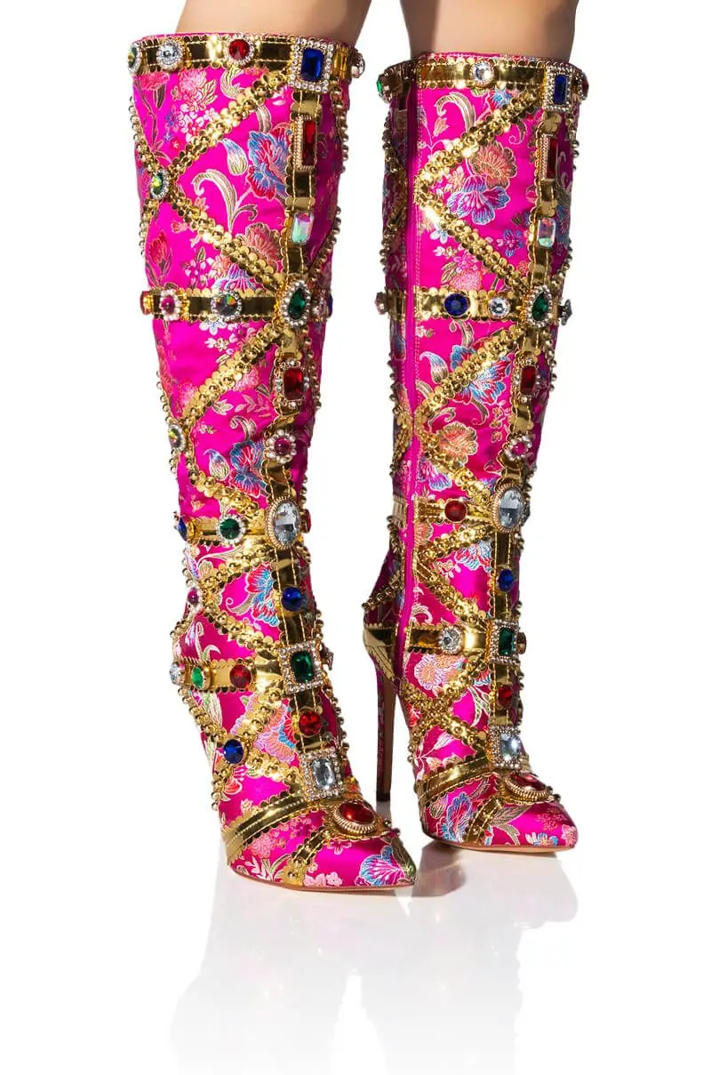 Crystal Long Boots Buckle Mental Heels Side Zipper Colorful Over the Knee Boots Thin High Heel New Autumn Winter Women Shoes 44 images - 6