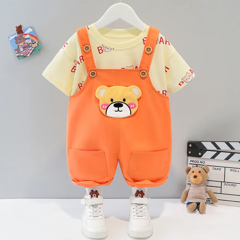

Boys Clothes Sets Summer New Fashion Cotton Material Baby Suits Kids T-shirt+ overalls Children Clothing infant 1-4 years