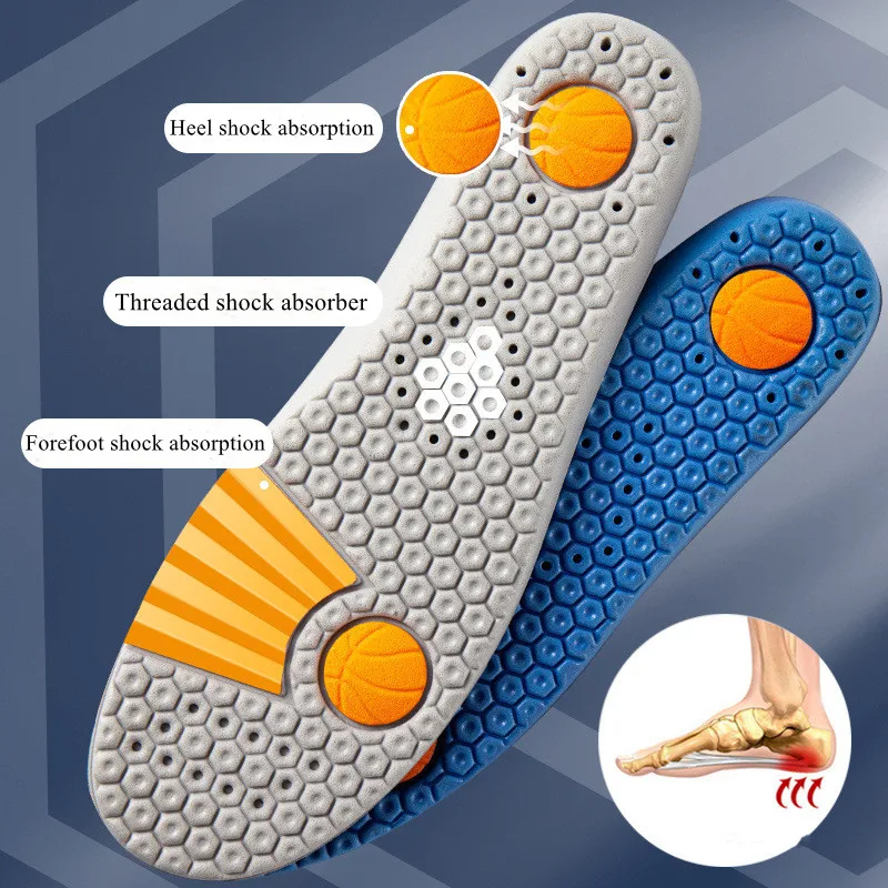 1Pair Basketball Sports Insoles Shock Absorption Sweat-absorbing Breathable Air Cushion PU Soft Shoe Pads for Women Men Insole