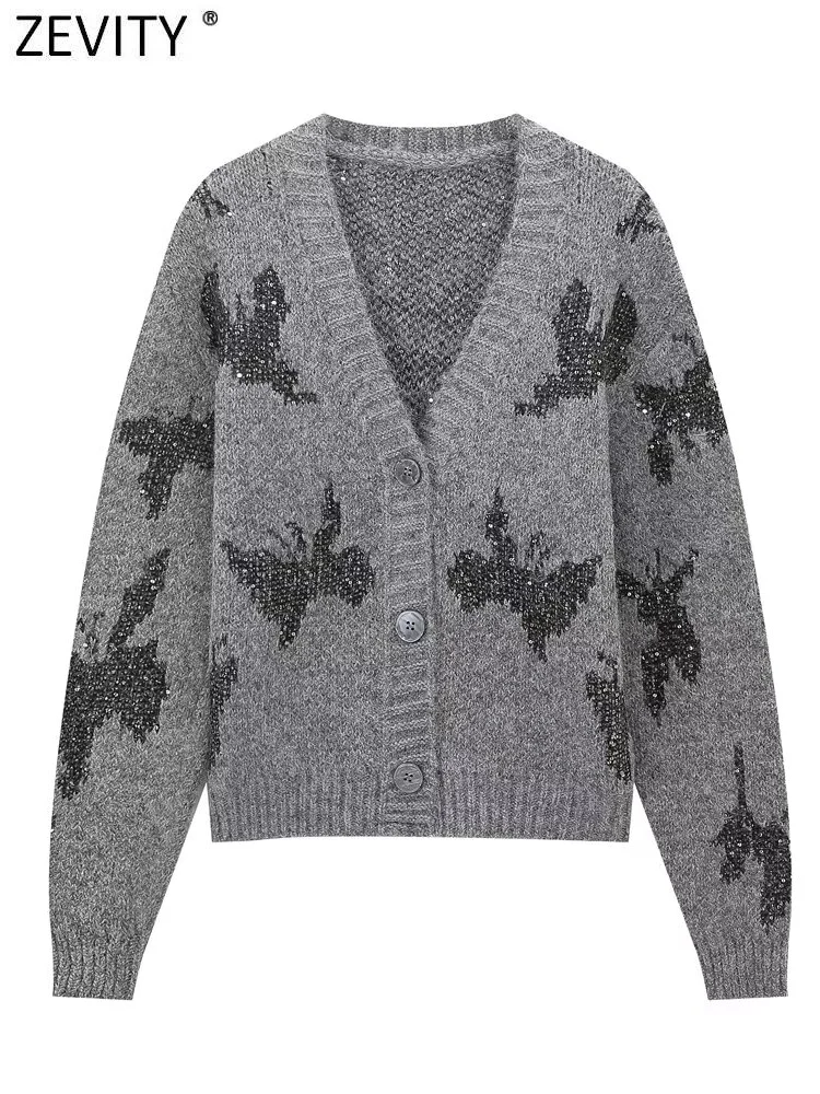 Новинка Женский жаккардовый вязаный свитер Zevity с блестками и V-образным вырезом