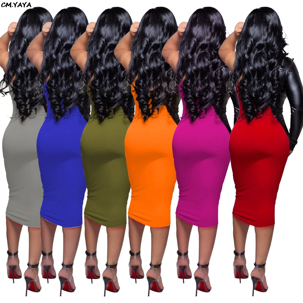 Женское облегающее платье-карандаш средней длины CM.YAYA из искусственной кожи на