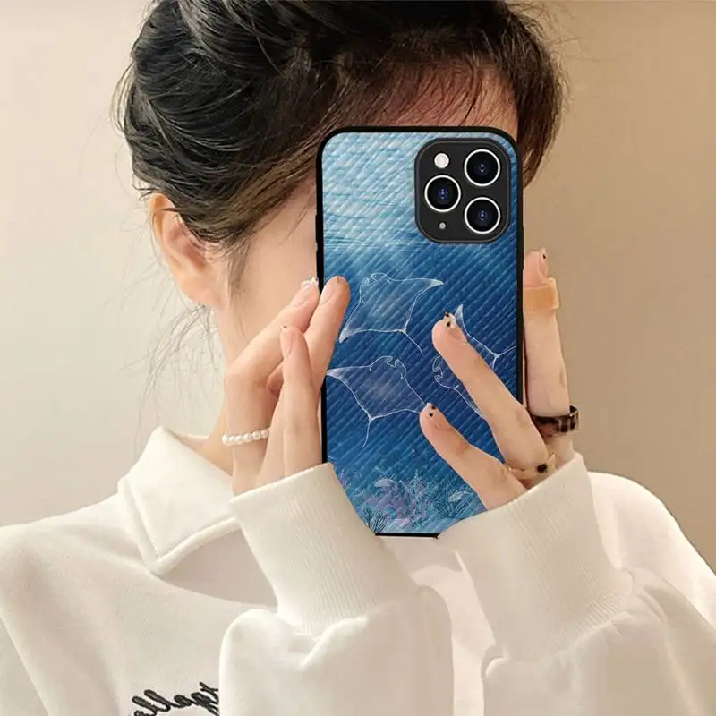 

Manta Ray Phone Case Hard Leather Case for iPhone 11 12 13 Mini Pro Max 8 7 Plus SE 2020 X XR XS Coque