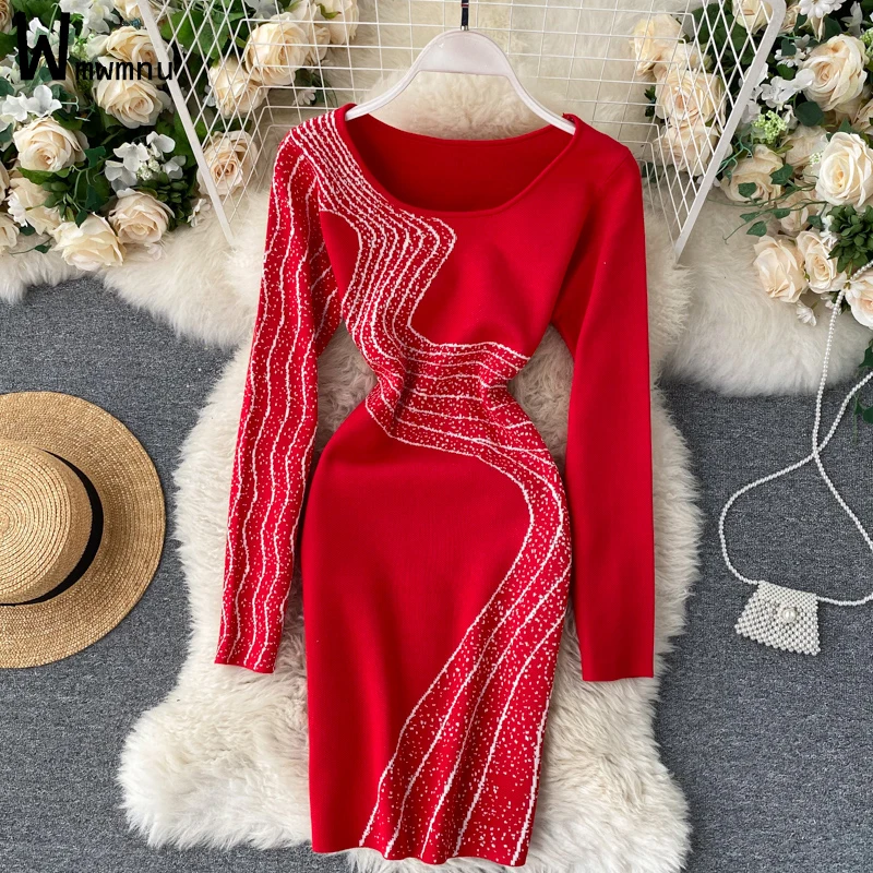 

Chic Bling-bling Printed Red Mini Dress O Neck Long Sleeve Design Women Elegant Widding Party Vestido 2022 New Casual Short Robe
