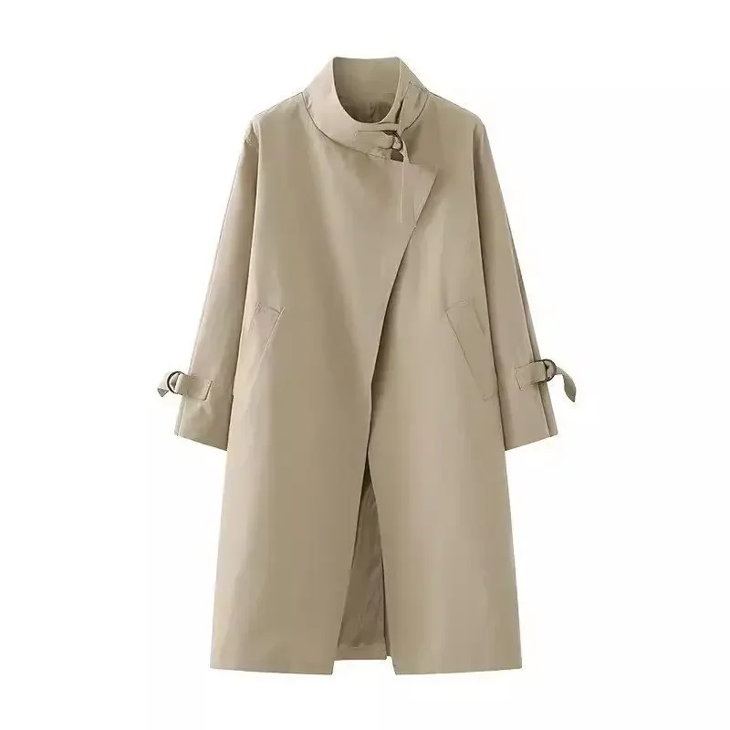 Черный повседневный плащ средней длины свободного кроя женский весенне-осенний