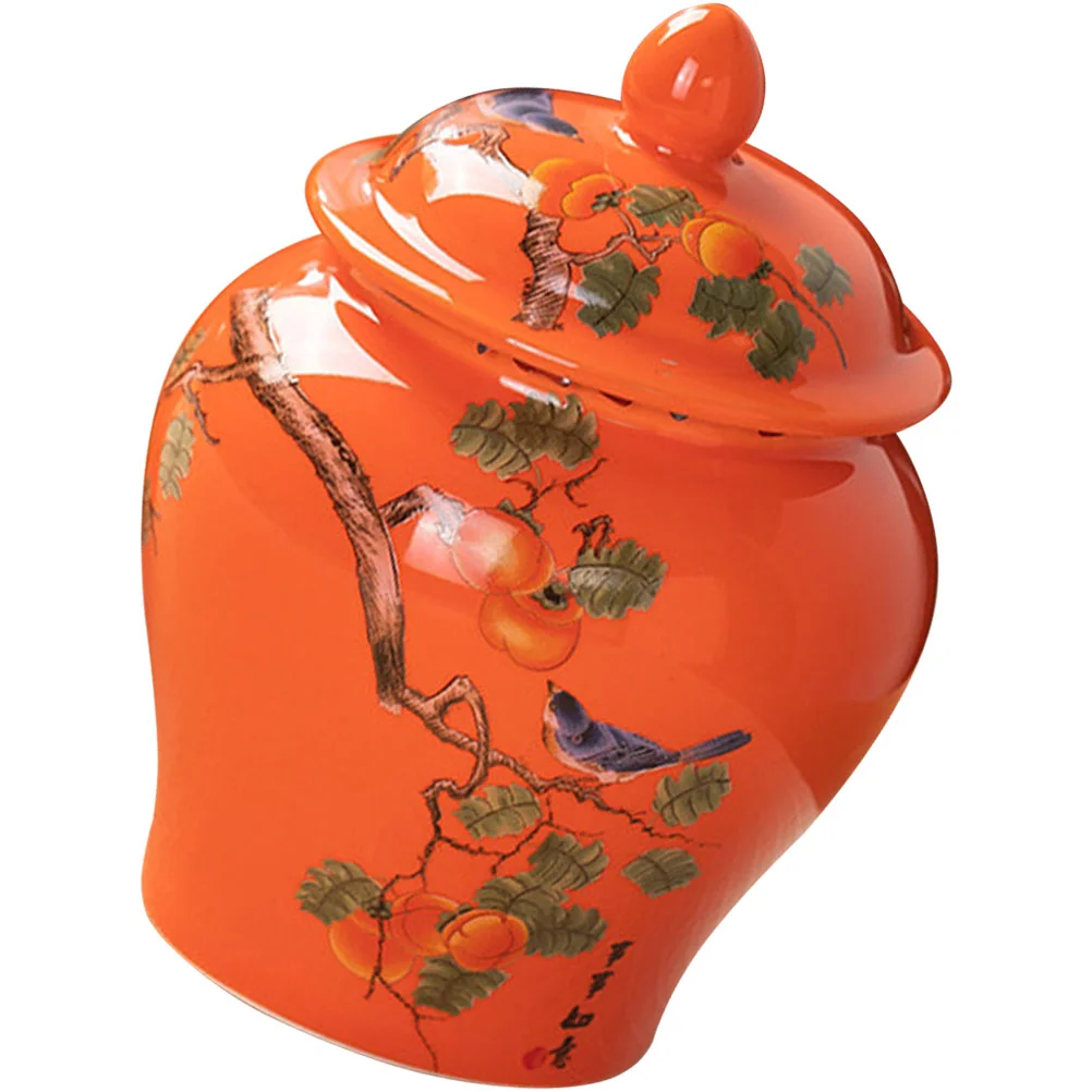 

Loose Tea Leaf Jar Ceramic Persimmon Pattern Jar Coffee Sugar Jar