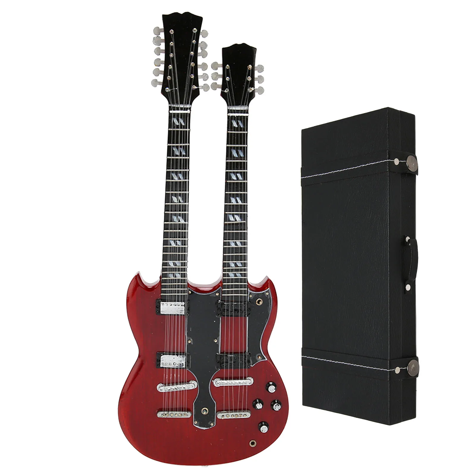 

1:4 Scale Double Neck Electric Guitar Toy Decoration Collectible Miniature Guitar Model for Home Gifts 25cm/9.8in
