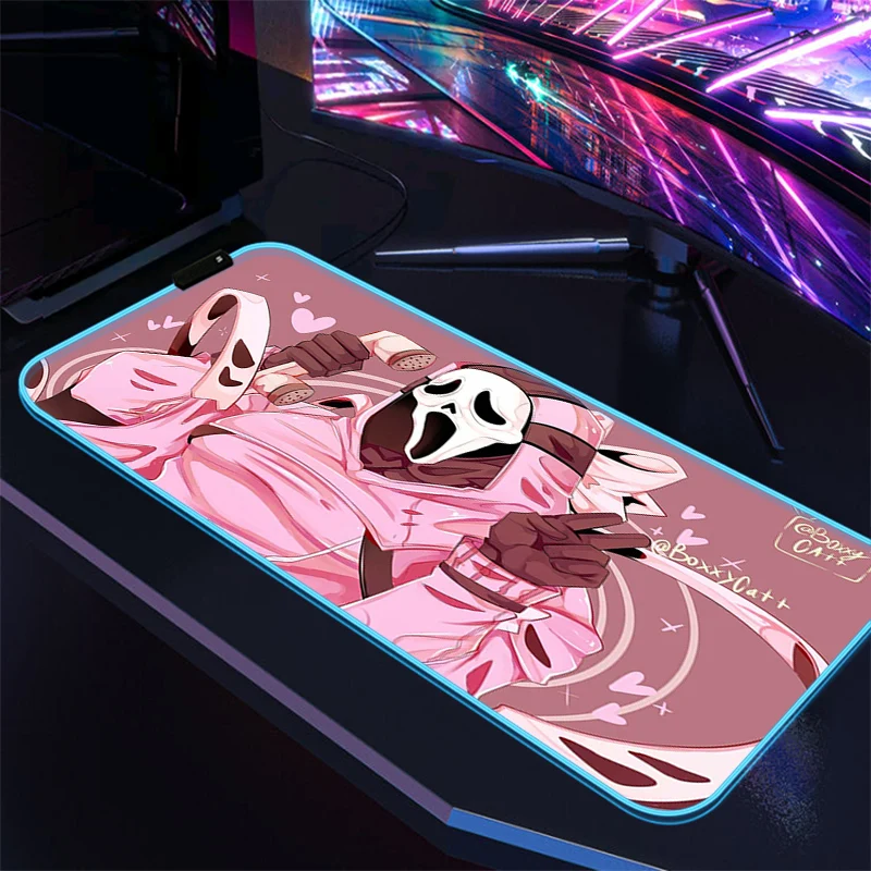 

Anime RGB Mouse Pad Pink Ghostface Kawaii Desk Accessories Gaming Laptops Keyboard Mat LED Mousepad Gamer Deskmat Mause Pc Pads
