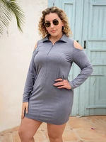 2022 new spring summer plus size women mini dress street fashion casual for zip turn down collar sexy long sleeve dresses