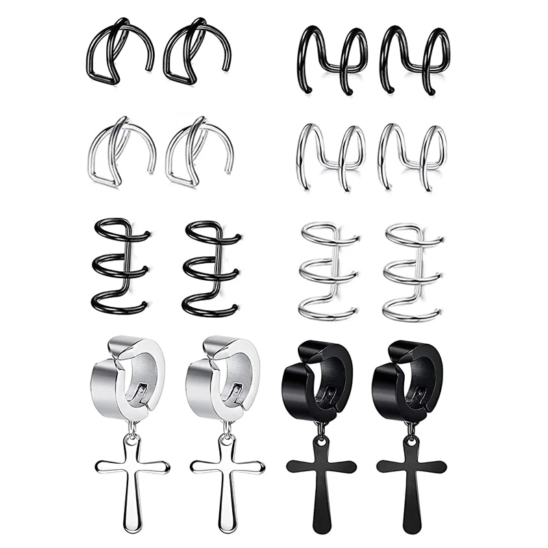 

8 пар, серьги-гвоздики из нержавеющей стали, унисекс