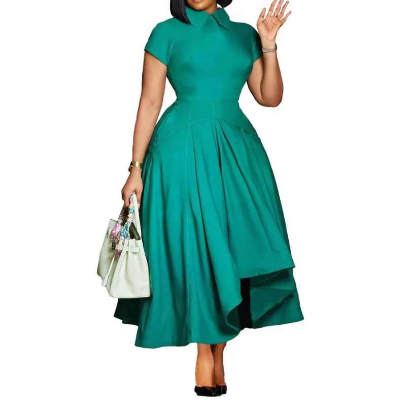 Летние Элегантные африканские платья для женщин с коротким рукавом из