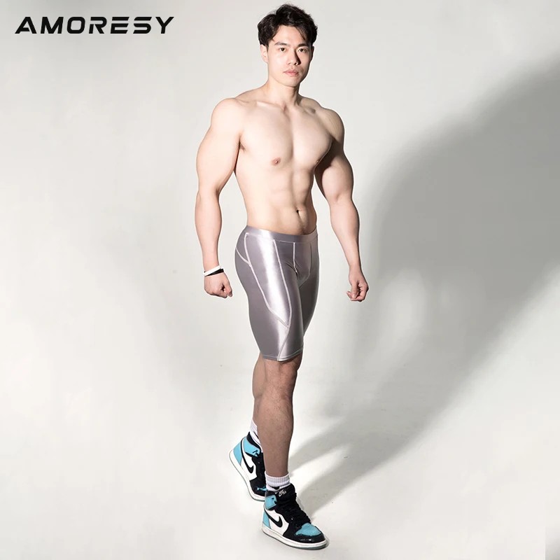 Фото Мужские спортивные шорты Amoresy Poseidon series, Эластичные Обтягивающие пластиковые дышащие шорты со средней талией №3