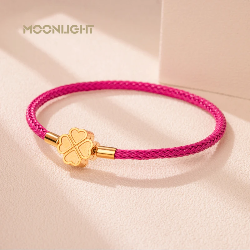 

MOONLIGHT Fashion Classic Four-Leaf Clover Bracelet for Women Stainless Steel Braided Bracelet Female Jewelry Gift 10 Colors