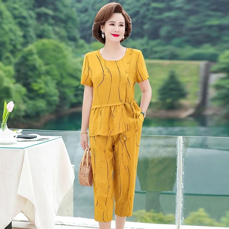 

New Summer Casual Two Piece Set Top And Pants Loose 2 Peice Set Short Sleeve stripe T Shirt And Wide Leg Pants Loose Suit