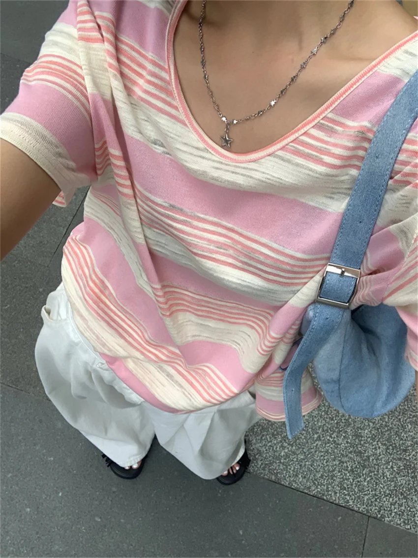 Футболка женская хлопковая в полоску с коротким рукавом