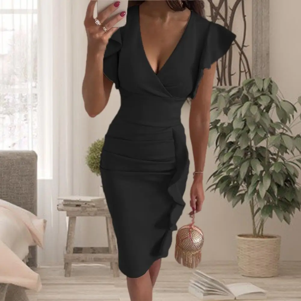 

Женское платье, дышащее женское платье, однотонное стильное платье с запахом на животе