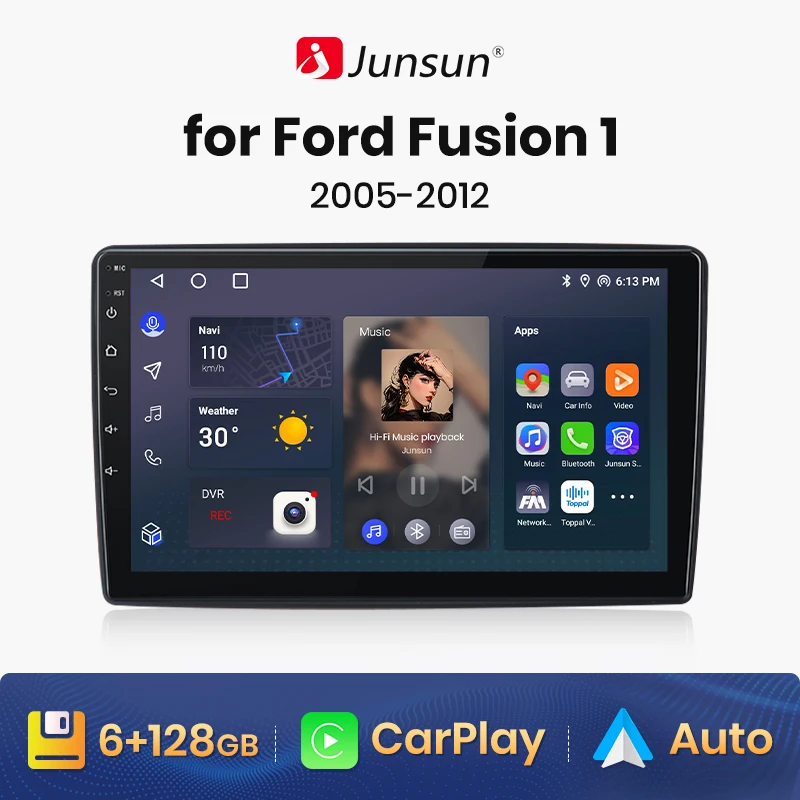 

Автомобильный радиоприемник Junsun V1 с ИИ-голосом, беспроводной, Android, для Ford Fusion 1 2005-2012, 4G, автомобильный мультимедийный плеер с GPS, 2din, Авторадио