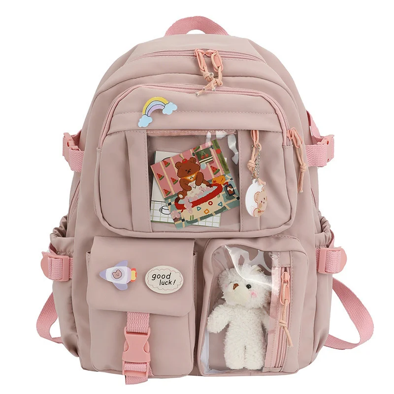 

2023Cute Women's Backpack Waterproof Multi Pocket Nylon School Student Girls Kawaii Laptop School Bag Mochilas