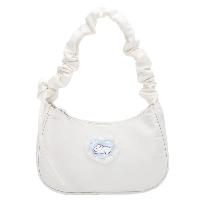 

2022 NEW CUTE RABBIT ARMPIT BAG WOMEN LUXURY HANDBAGS CANVAS SHOULDER BAG PLEATED DRAWSTRING HAND BAG GIRL'S PURSE ARMPIT BAG