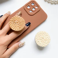 rattan mobile phone bracket simple solid color retractable mobile phone grip for iphone samsung mobile phone accessories
