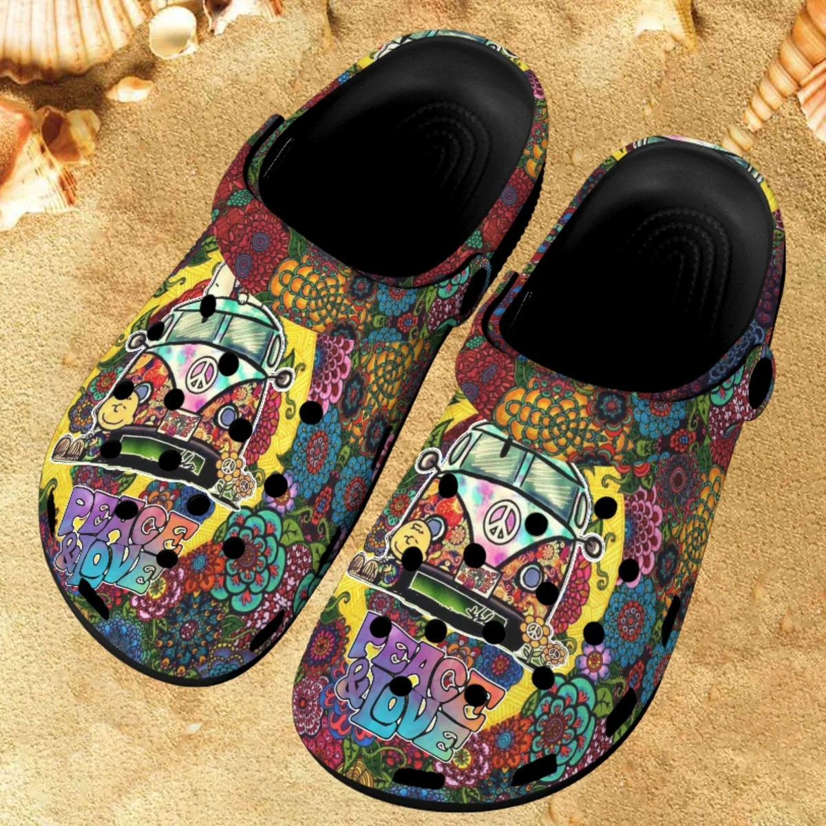 Outdoor Slippers Women Summer Peace and Love Design Print Fashion Ladies Home Sandals Shoes Woman Flats Breathable Beach Slides