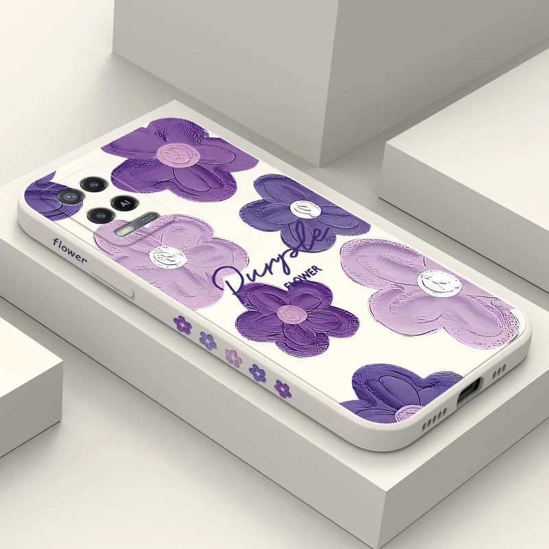 

Purple Flower Phone Case For OPPO A54 A74 A57 A78 A77 A96 A76 A36 A95 A12 A15 A15S A16 A16K A9 A5 2020 4G 5G Silicone Cover