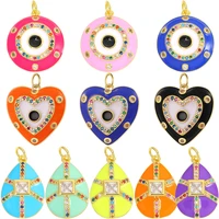 juya handicraft accessories rainbow zirconia enamel love heart round oval greek evil eye charms for diy pendant jewelry making